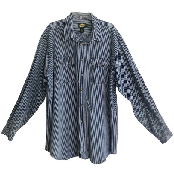 Cabella's Workwear Railroad Stripe Denim Shirt Mens Sz 2XL TALL Chest Pockets - Picture 1 of 12